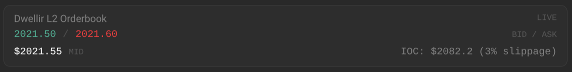 Dwellir L2 Orderbook showing live bid ask and mid price for Hyperliquid